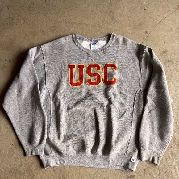 Vintage USC Trojans Russell Sweatshirt Mens Large Heather Grey Stitched Letters - Picture 1 of 3